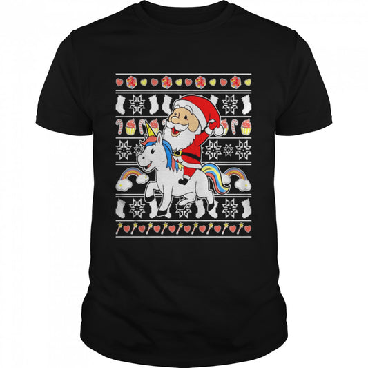 Santa Claus Riding Unicorn Ugly Christmas Shirt