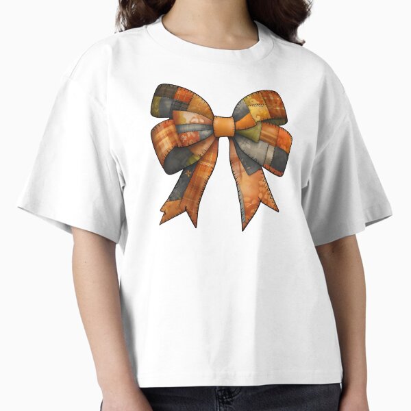 Coquette Bow Patchwork Fabric Squares For Autumn Season Boxy T-Shirt for Sale by Lamia-Covers