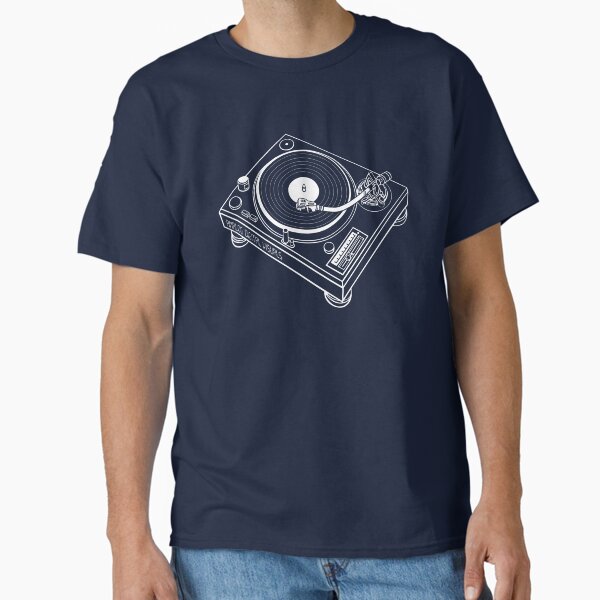 DJ Turntable Retro Graphic Tee (White Lines) Note: You may need to select a darker product color/ Analog / Music Classic T-Shirt for Sale by analogdigitalvz