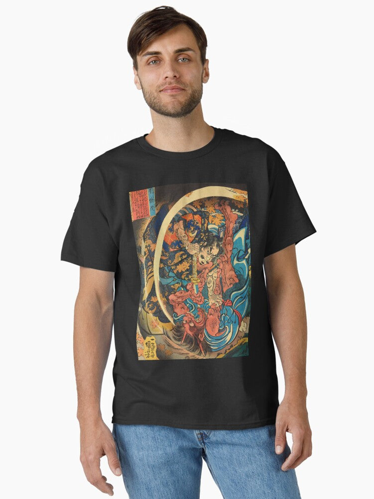 Samurai Warrior Defeating Demon - Vintage Japanese Ukiyo-e Woodblock Classic T-shirt | Premium Basketball Jersey | Fan Edition Apparel