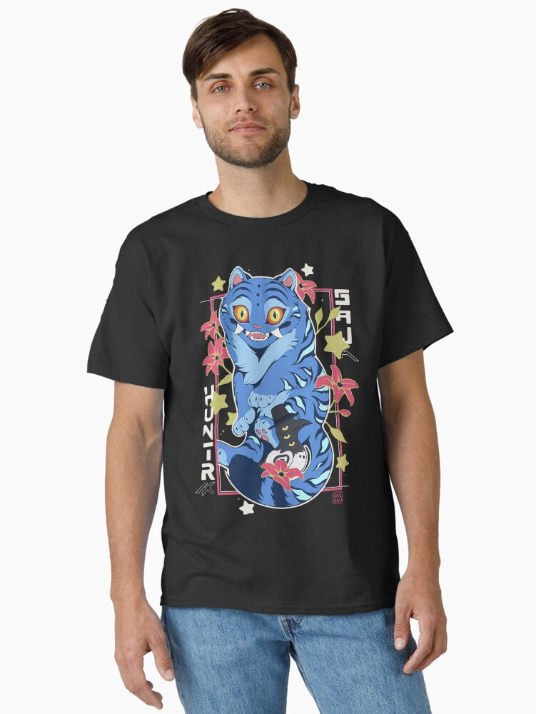 Blue Demon Cat With Hat Fantasy Art Gift For Kpop Fans Classic T-shirt | Trendy Graphic Tee | Casual Unisex T-shirt
