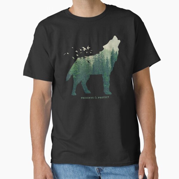Preserve & Protect Wolf Silhouette National Park Nature Double Exposure Forest Save the Environment Climate Change Wilderness Hiking Camping Classic T-Shirt for Sale by la-nynx