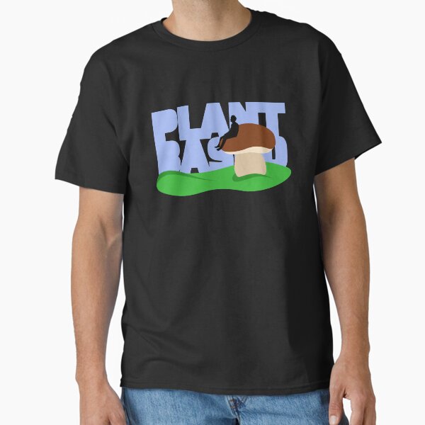"Mushroom and someone in a plant-based sky - no caption dark shirt" Classic T-Shirt for Sale by lookingdaggers