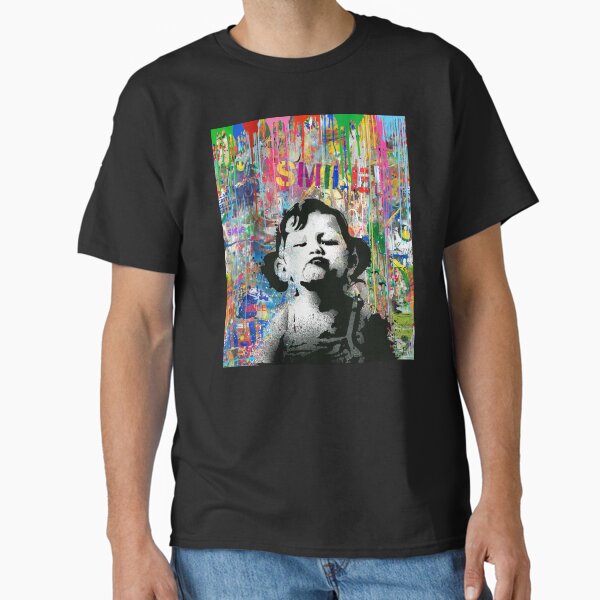 Banksy SMILE Street Art Graffiti Quote Girl Not Smiling Pop Art Mashup Classic T-Shirt for Sale by WE-ARE-BANKSY