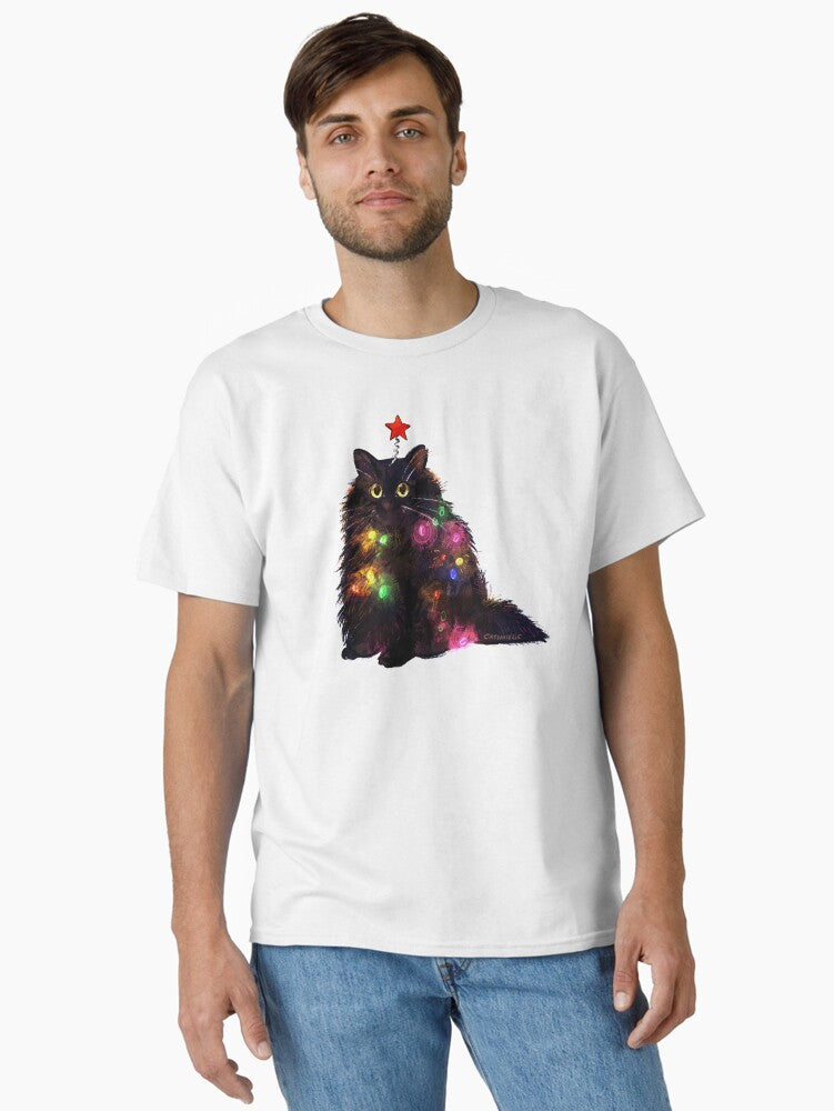 12 Day of Catmas Day 1 Christmas Lights Black Cat Classic TShirt T-Shirt | Vintage Christmas Look | Limited Christmas Style