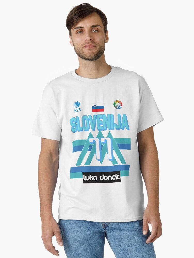 Luka Doni Slovenija 77 Blue Basketball Art Classic T-shirt | Trendy Graphic Tee | Casual Unisex T-shirt