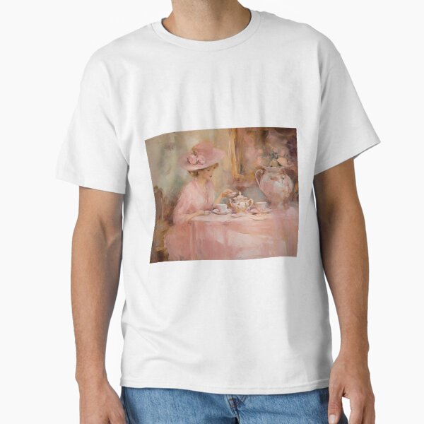 Coquette aesthetic vintage painting of a woman having tea Classic T-Shirt by CoquetteArt
