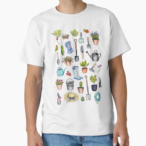 Garden Gear - Spring Gardening Pattern w/ Garden Tools & Supplies Classic T-Shirt for Sale by somecallmebeth