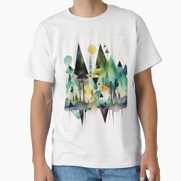Abstract geometric shapes forest watercolor Classic T-Shirt for Sale by Ashokanim111