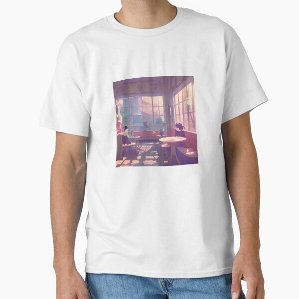 "Aesthetic Lofi Anime Illustration of a Cafe with a Girl ‘Good Morning Cafe’" Classic T-Shirt for Sale by AVBDesigns20