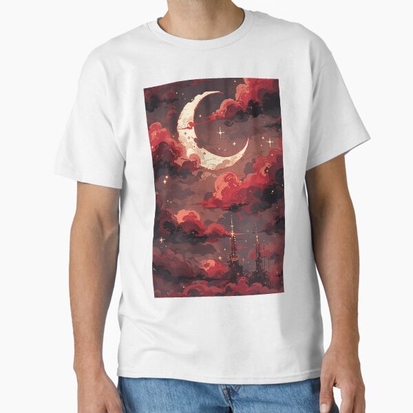 "Red Moon Anime Lofi Ambience | Chill Night Vibes Illustration | Moody Lofi Aesthetic Art" Classic T-Shirt for Sale by Amidou27