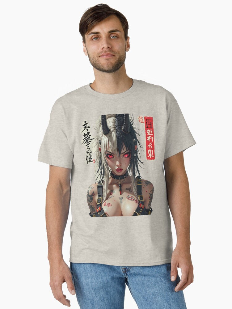 Oni Cyberpunk Girl - Dark Fantasy Art Classic T-shirt | Trendy Graphic Tee | Casual Unisex T-shirt