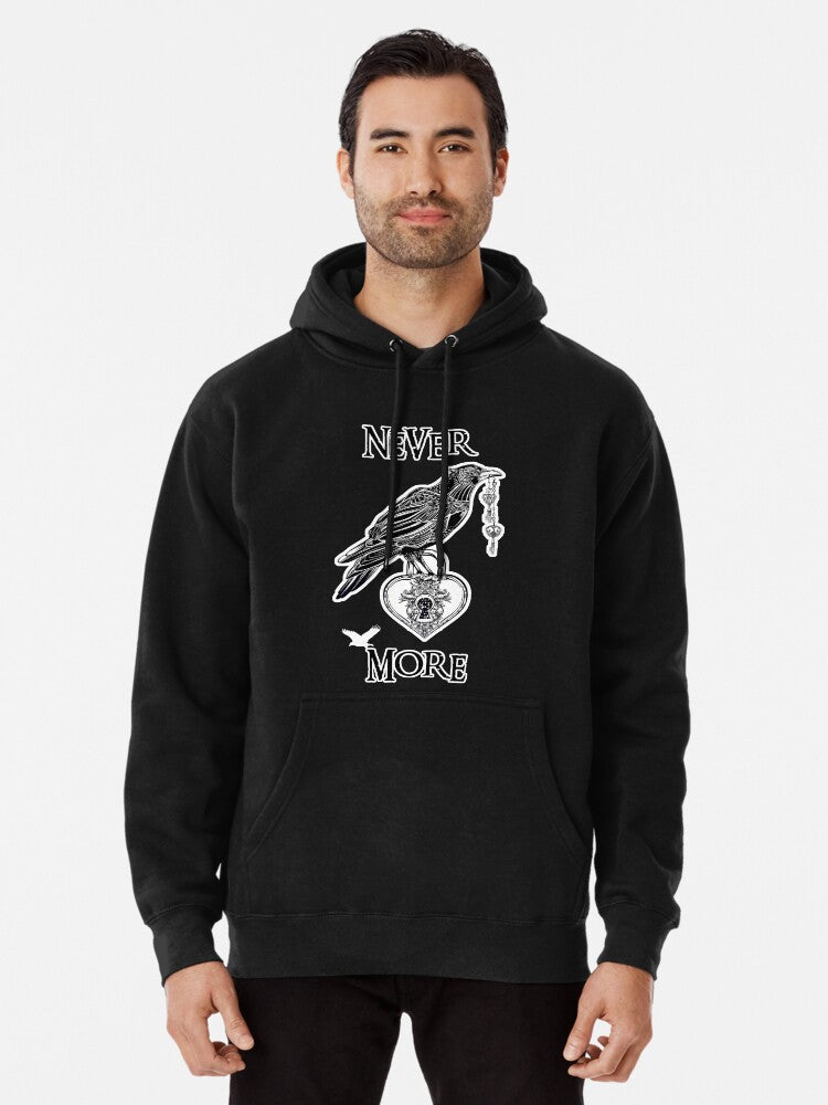 Nevermore Raven with Heart Padlock Pullover Hoodie