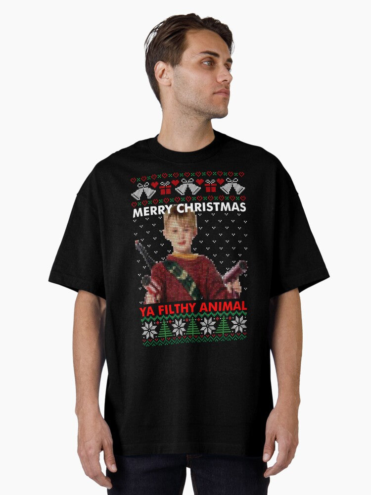kevin merry christmas ya filthy animal knitted Oversized TShirt T-Shirt | Fan Favorite Artwork | Perfect Holiday Gift