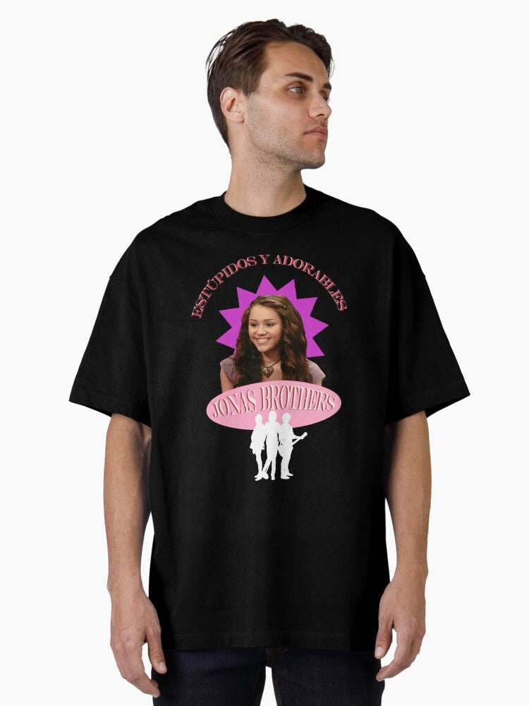 Retro Teen Pop Collage With Pink Text And Band Silhouette For Nostalgic Fans Oversized T-Shirt T-Shirt | Trending Design | Perfect For Daily Wear