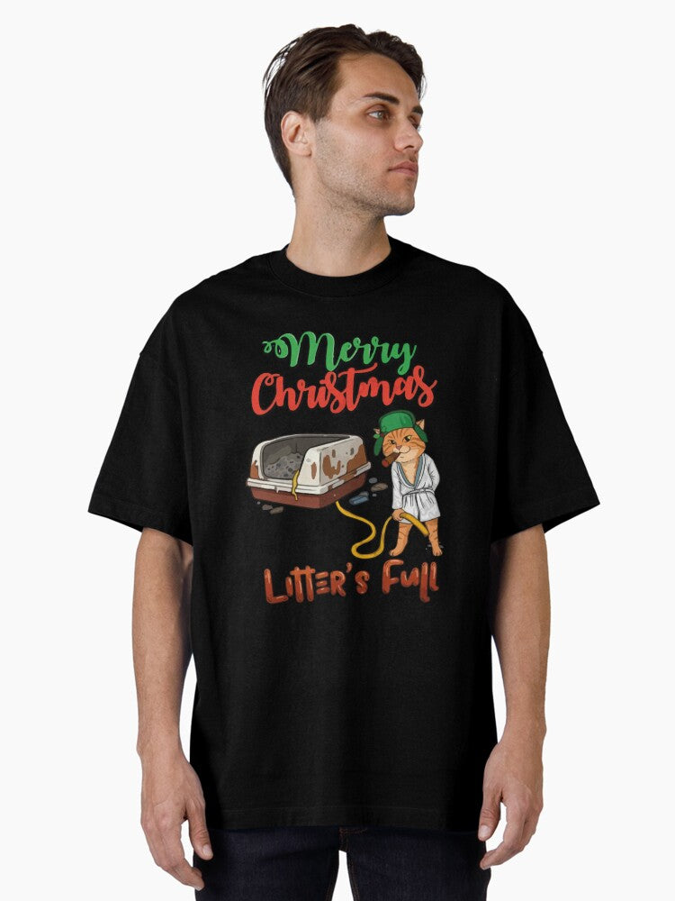 Litters Full Merry Christmas Funny Cat Lovers Holidays Oversized TShirt T-Shirt | Holiday Edition | Limited Christmas Style
