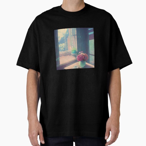 "‘Vase in Window’ Aesthetic Lofi Anime Illustration with a Vase of Flowers on a Table in a Window" Oversized T-Shirt for Sale by AVBDesigns20