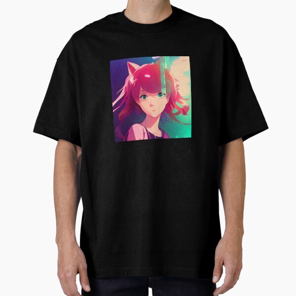 "Aesthetic Lofi Anime Illustration of a Girl with Cat Ears ‘Cat Girl’" Oversized T-Shirt for Sale by AVBDesigns20