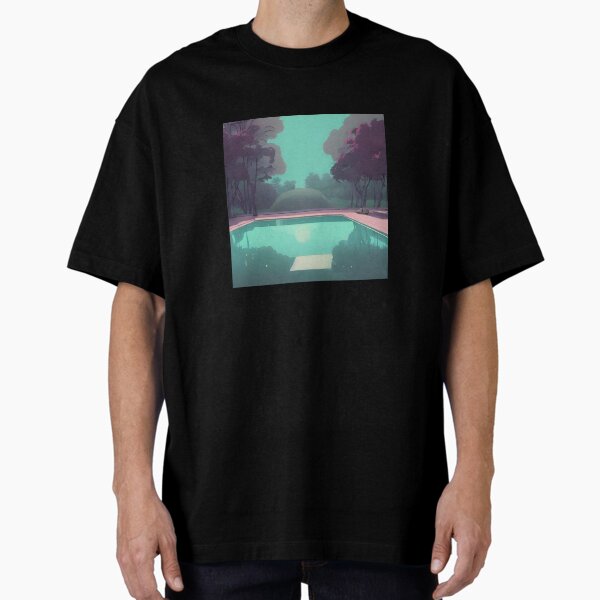 "‘Pool Reflection’ Aesthetic Lofi Anime Illustration with a Swimming Pool and Trees" Oversized T-Shirt for Sale by AVBDesigns20