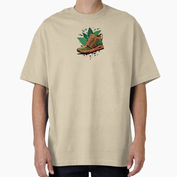 "Step Up Your Fashion Game with Greenbubble's Cartoon Style Sneaker with Plant in Brown" Oversized T-Shirt for Sale by WonderWorldArt