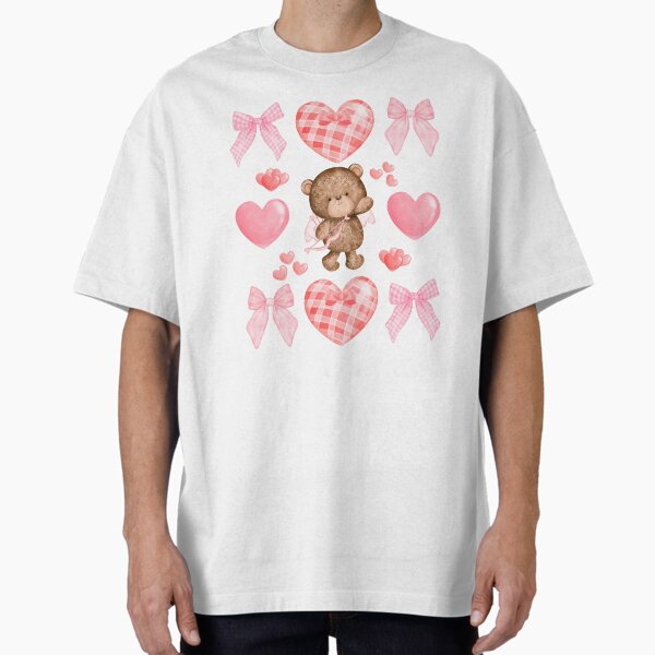 Coquette Valentine - Pink Coquette Bow with Cupid Bear Oversized T-Shirt for Sale by thebest-2studio