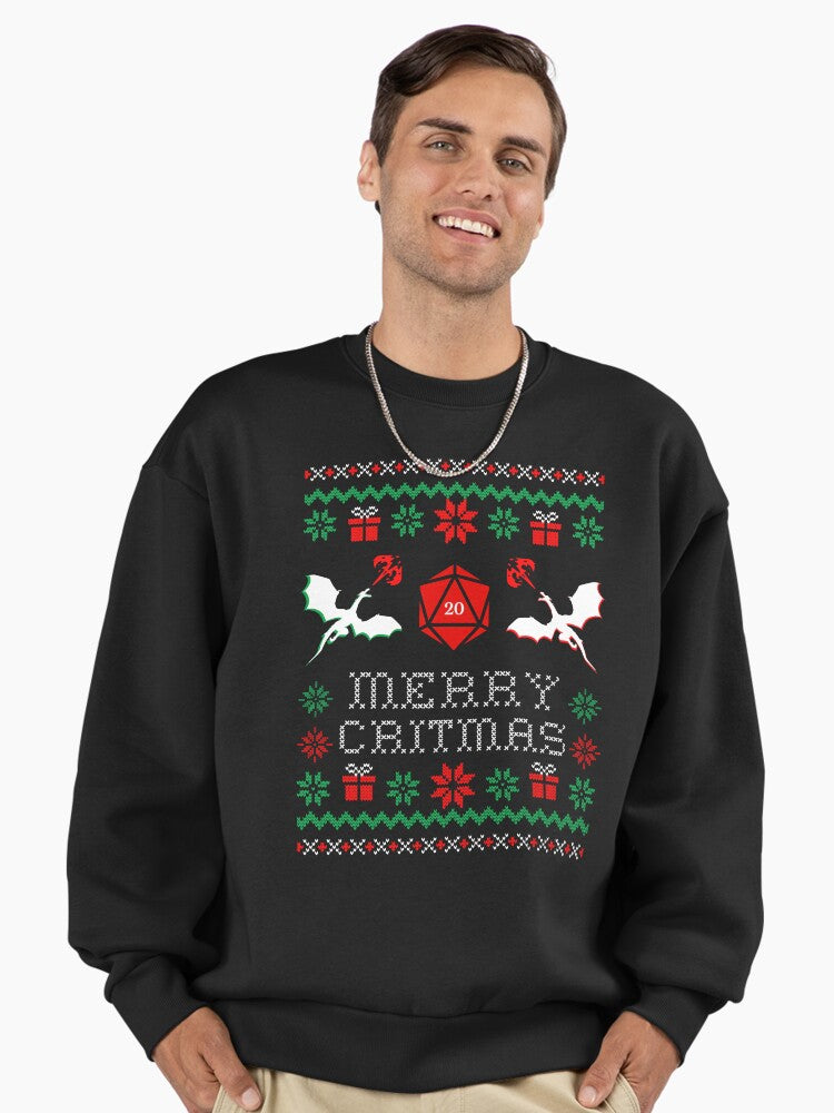 DND CHRISTMAS, Merry Critmas, dungeons and dragons christmas ugly sweater Premium Oversized Sweatshirt