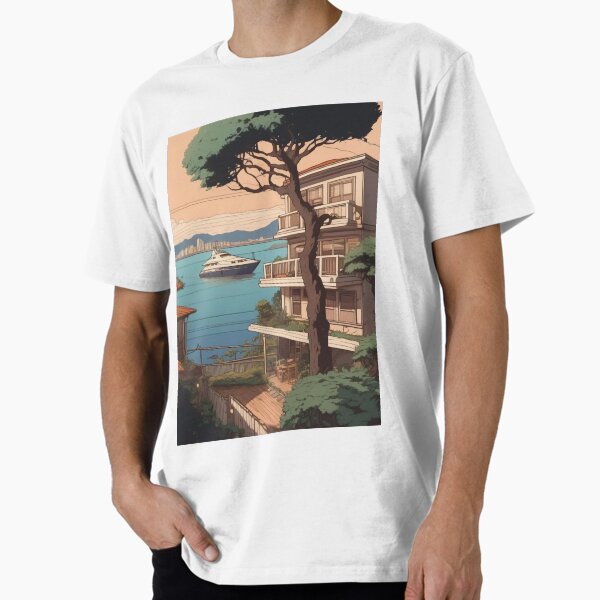 "Coastal Lofi Art Paleo Faliro Town House" Premium T-Shirt for Sale by DreamCraze