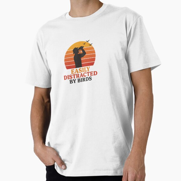 Easily Distracted by Birds – Retro Sunset Birdwatching Design Premium T-Shirt for Sale by MarCinuArt