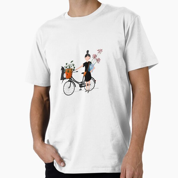 "Bicycle Ride with Cat & Plants" Premium T-Shirt for Sale by Sannevanrossum