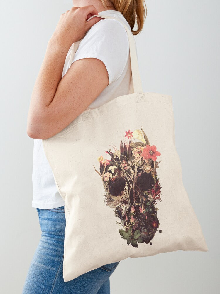 Bloom Skull Tote Bag | Cute Halloween Tote Bag | Reusable Eco Shopping Bag