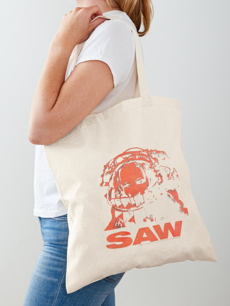 Saw Movie Bear Trap Tote Bag | Cute Halloween Tote Bag | Reusable Eco Shopping Bag