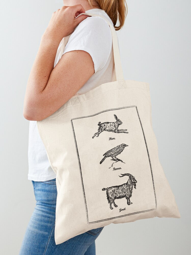 Hare Raven Goat Tote Bag | Cute Halloween Tote Bag | Reusable Eco Shopping Bag