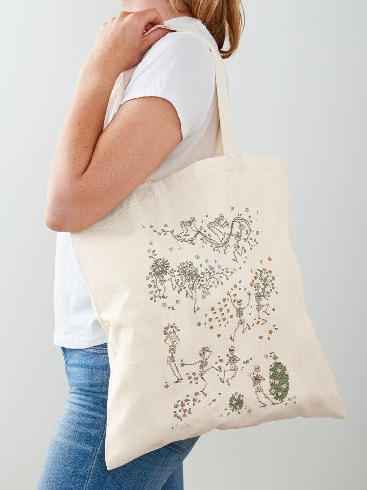 Skeletons With Garlands Tote Bag | Cute Halloween Tote Bag | Reusable Eco Shopping Bag