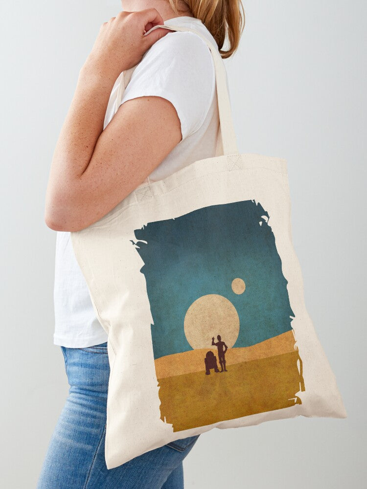Droids In The Dunes Tote Bag | Cute Halloween Tote Bag | Reusable Eco Shopping Bag