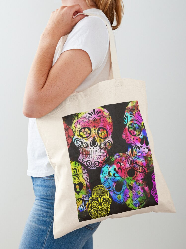 Sugar Skulls Tote Bag | Cute Halloween Tote Bag | Reusable Eco Shopping Bag