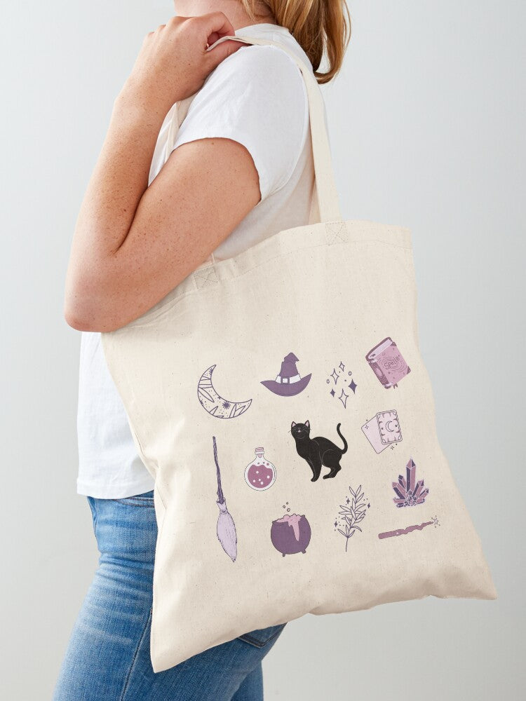 Purple Witch Pack Tote Bag | Cute Halloween Tote Bag | Reusable Eco Shopping Bag