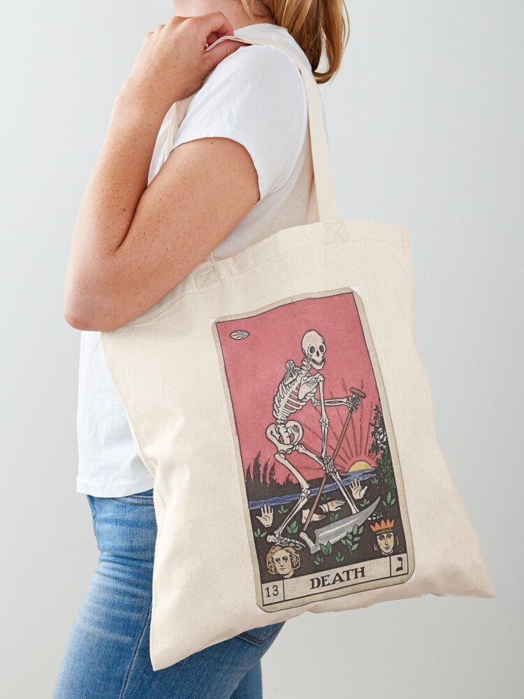 Death Tarot Tote Bag | Cute Halloween Tote Bag | Reusable Eco Shopping Bag