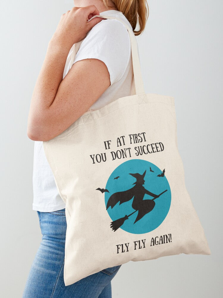 Fly Fly Again - Witchy Blue Tote Bag | Cute Halloween Tote Bag | Reusable Eco Shopping Bag