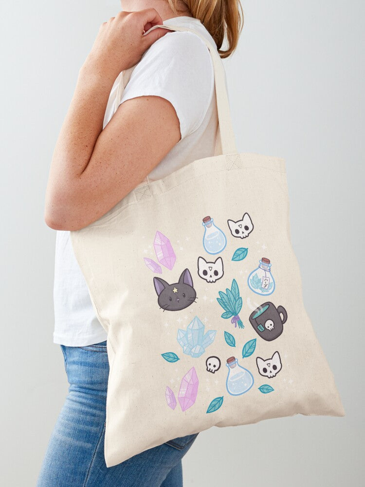 Herb Witch Black Nikury Tote Bag | Cute Halloween Tote Bag | Reusable Eco Shopping Bag