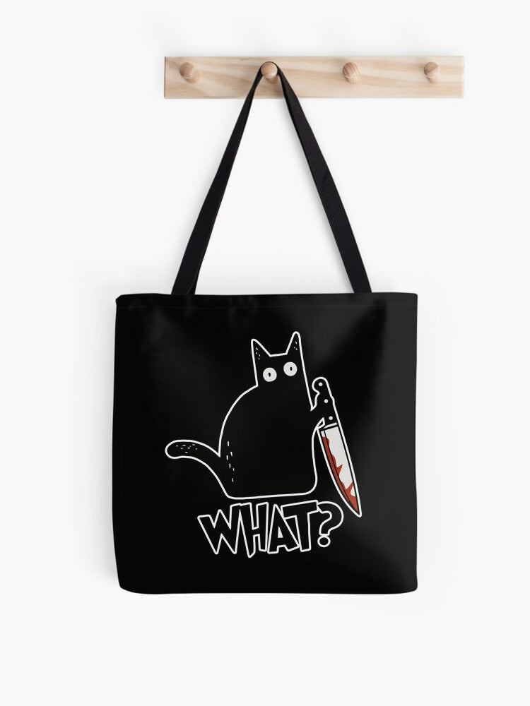 Cat What Murderous Black Cat With Knife Gift Premium Tote Bag | Cute Halloween Tote Bag | Reusable Eco Shopping Bag