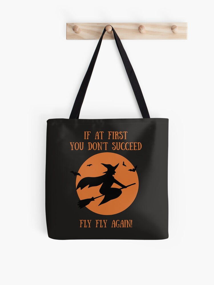 Fly Fly Again - Witchy Orange Tote Bag | Cute Halloween Tote Bag | Reusable Eco Shopping Bag