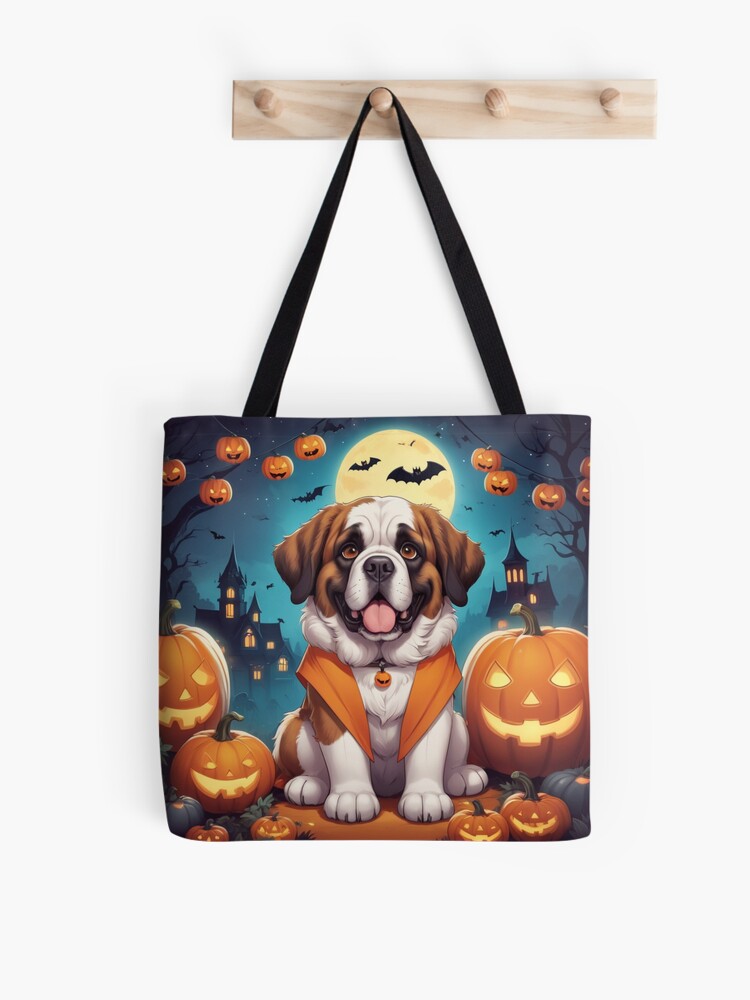 Halloween St Bernard Night Scene Tote Bag | Spooky Halloween Tote Bag | Trendy Reusable Bag
