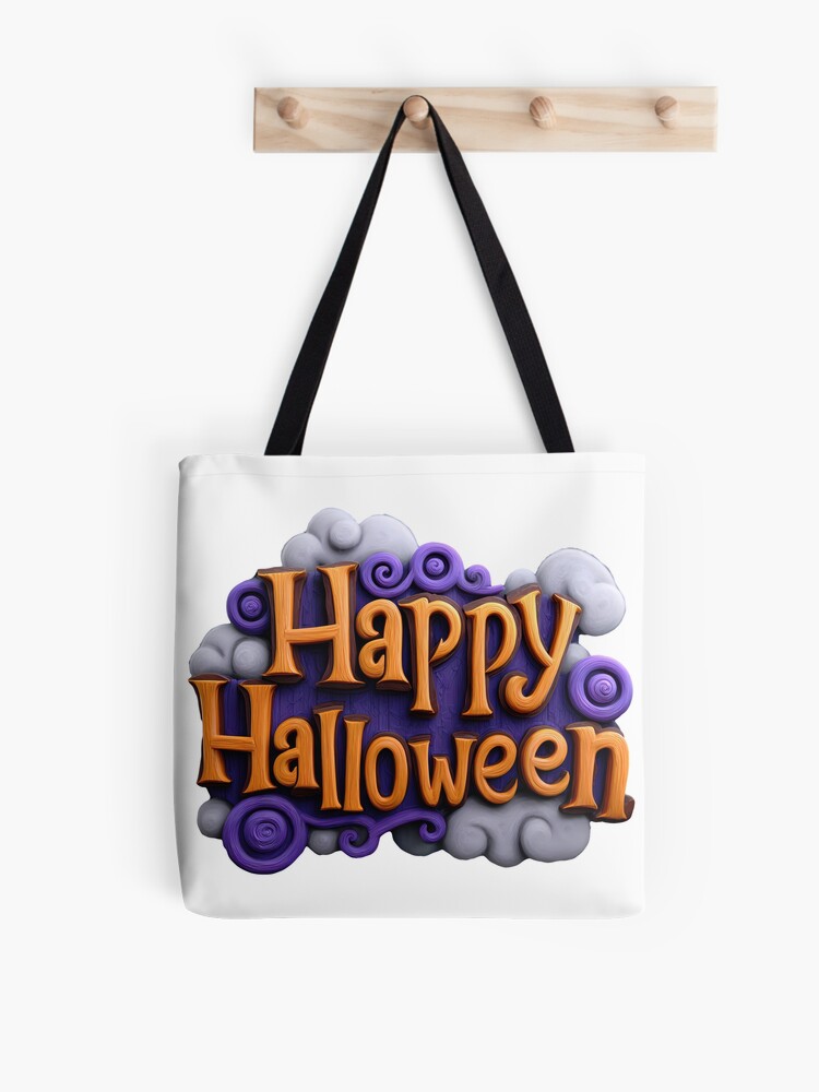 Happy Halloween 3d Typography Spooky Festive Lettering Art Tote Bag | Spooky Halloween Tote Bag | Trendy Reusable Bag