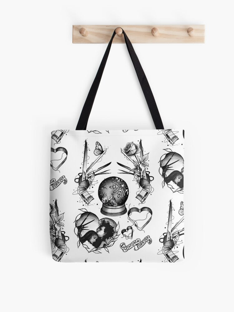 Edward Scissorhandstim Burton Inspired Tattoo Flash Tote Bag | Cute Halloween Tote Bag | Reusable Eco Shopping Bag