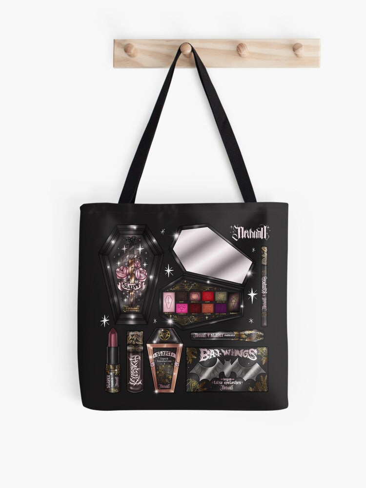 Goth Makeup Collection Tote Bag | Cute Halloween Tote Bag | Reusable Eco Shopping Bag