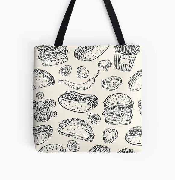 "Hand-Drawn Fast Food Pattern Graphic T-shirt" Tote Bag for Sale by FestivityFinds