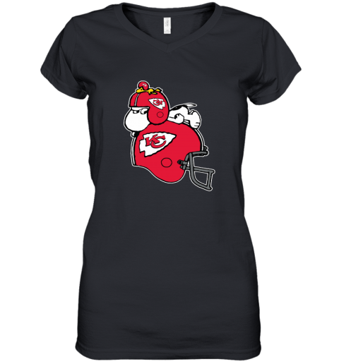 The Snoopy And Woodstock Resting On Kansas City Chiefs Helmet Women039S V Neck T Shirt
