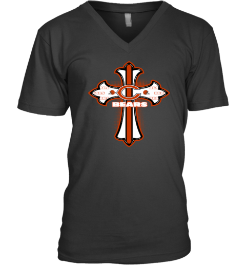 The Green Crusader Cross Chicago Bears V Neck T Shirt