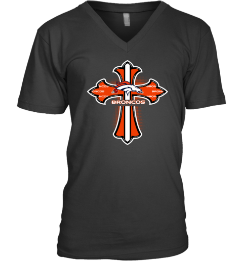 The Orange Crusader Cross Denver Broncos V Neck T Shirt