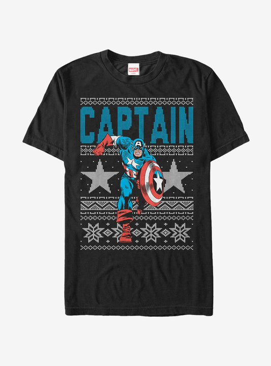 Marvel Captain America Star Ugly Christmas Sweater T-shirt | Trendy Graphic Tee | Casual Unisex T-shirt